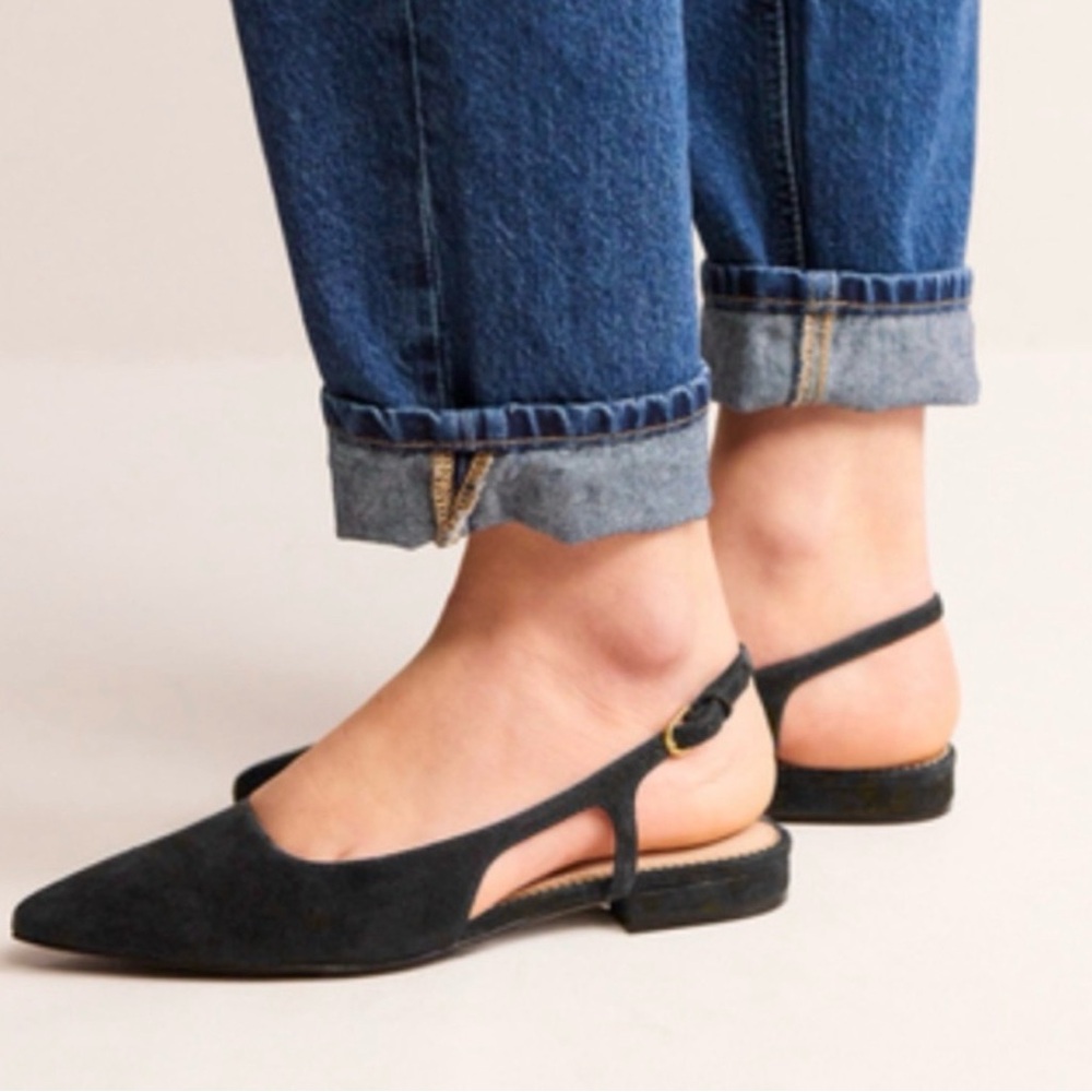 BODEN- Suede Slingback Flats, Black, Size 39